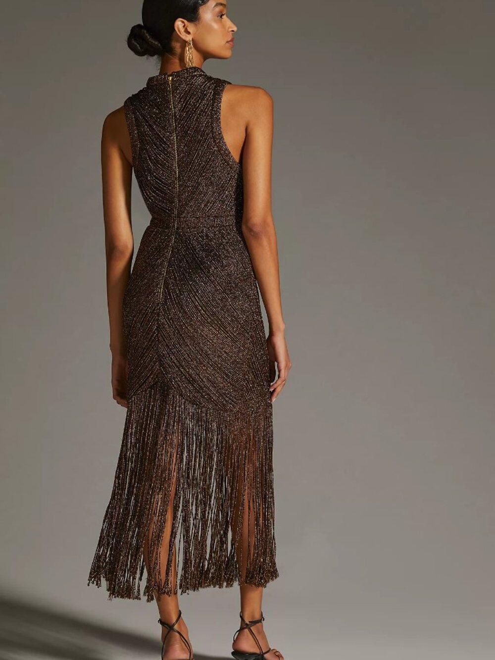 Not So Serious by Pallavi Mohan fringed copper colored halter dress - Picture 9 of 9